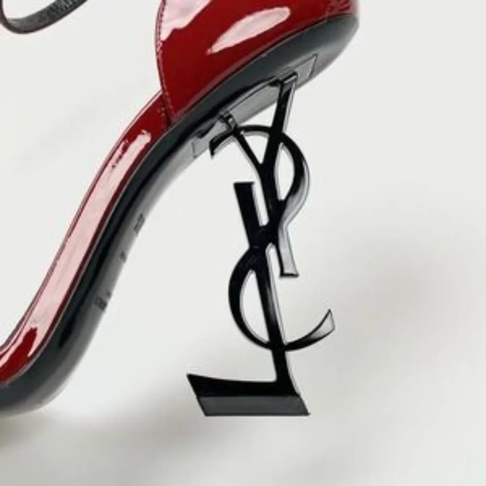 NIB Saint Laurent Opyum 110 in Patent Leather Heeled Sandal Red - Picture 7 of 15